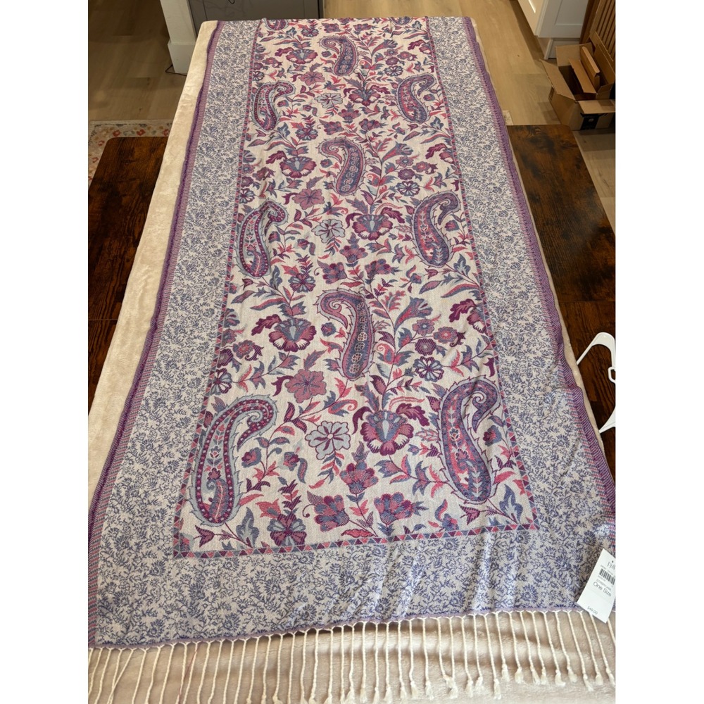 J. Jill Paisley Floral Scarf Purple Pink Blue Viscose Oversized Wrap Fringe NWT